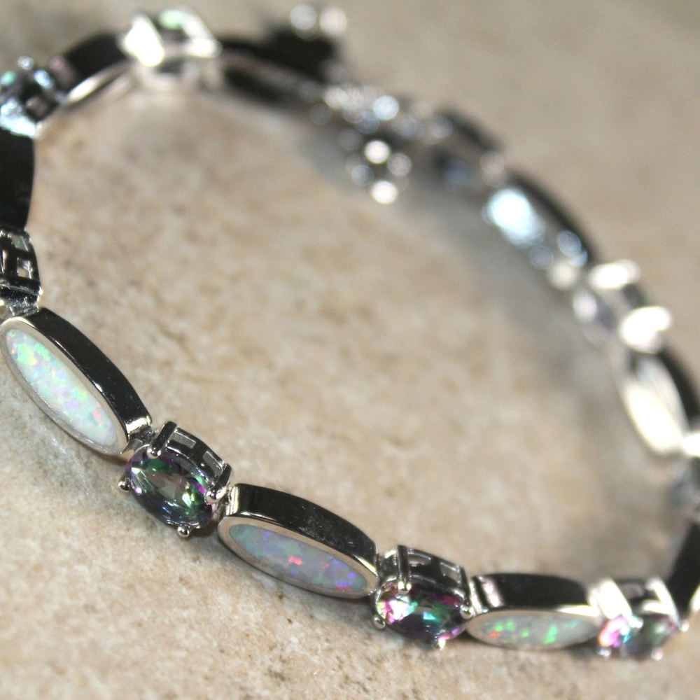 White Fire Opal Bracelet Woman Jewelry Gift